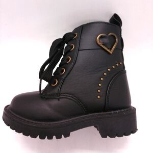 Regazza Black Studded Ankle Boots Faux Heart Buckle Inside Zipper